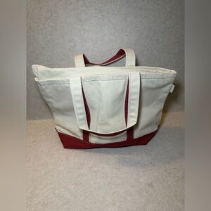Canvas Tote Bag with Zipper Red Cream White Beige 12" x 14"